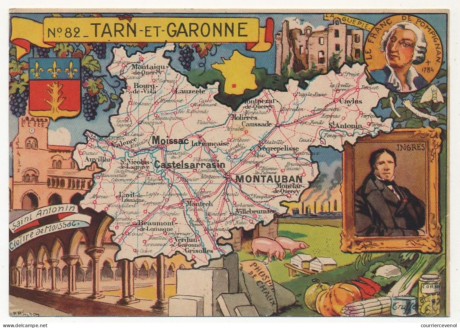 CPSM - TARN-ET-GARONNE  - Carte Du Département De Tarn-et-Garonne - Blondel La Rougery édit. - 1945 - Autres & Non Classés