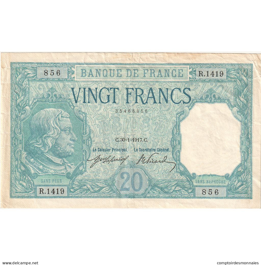 France, 20 Francs, Bayard, 1917, R.1419, SUP, Fayette:11.02, KM:74 - 20 F 1916-1919 ''Bayard''