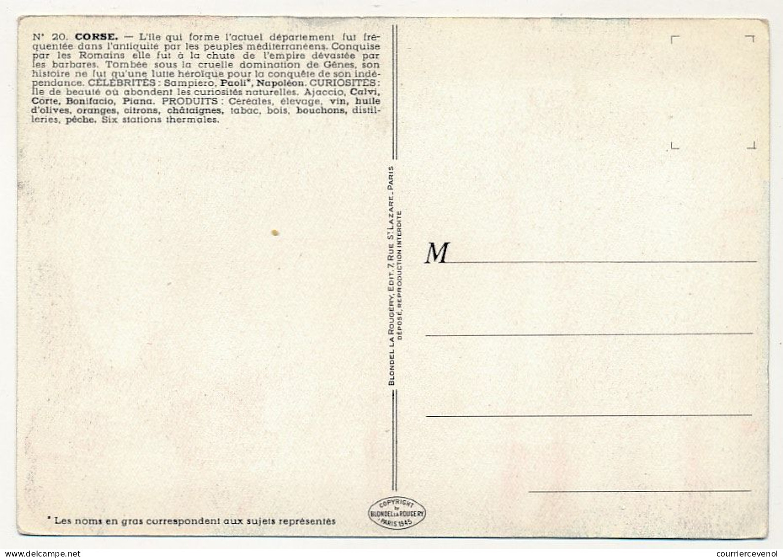 CPSM - CORSE  - Carte Du Département De CORSE - Blondel La Rougery édit. - 1945 - Sonstige & Ohne Zuordnung