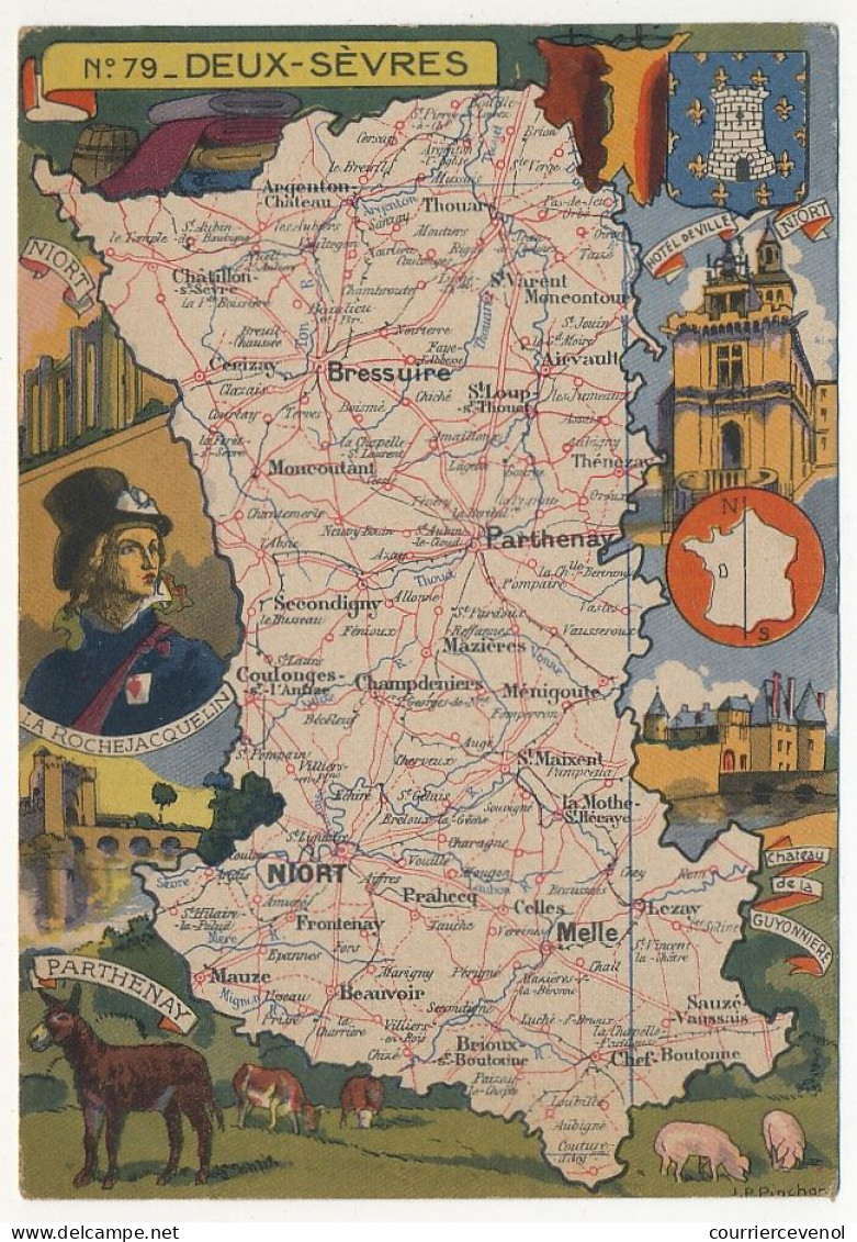 CPSM - DEUX-SÈVRES  - Carte Du Département Des Deux-Sèvres - Blondel La Rougery édit. - 1945 - Autres & Non Classés