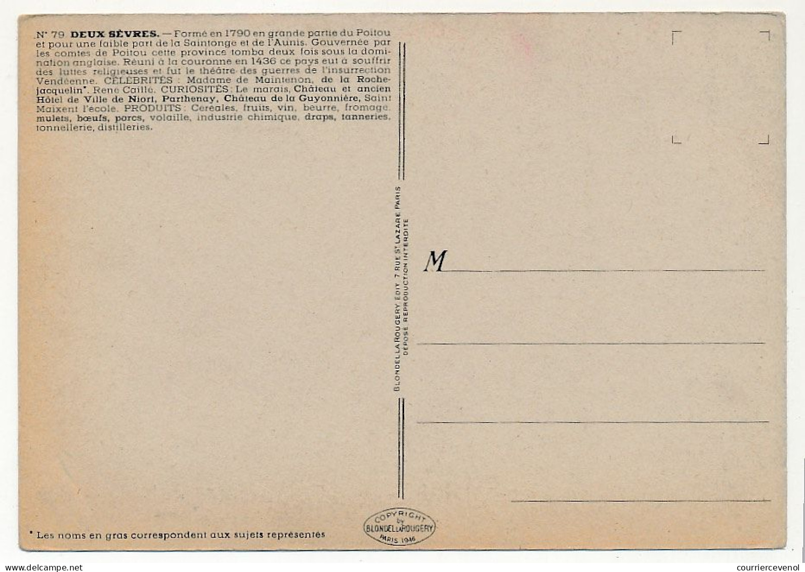 CPSM - DEUX-SÈVRES  - Carte Du Département Des Deux-Sèvres - Blondel La Rougery édit. - 1945 - Autres & Non Classés