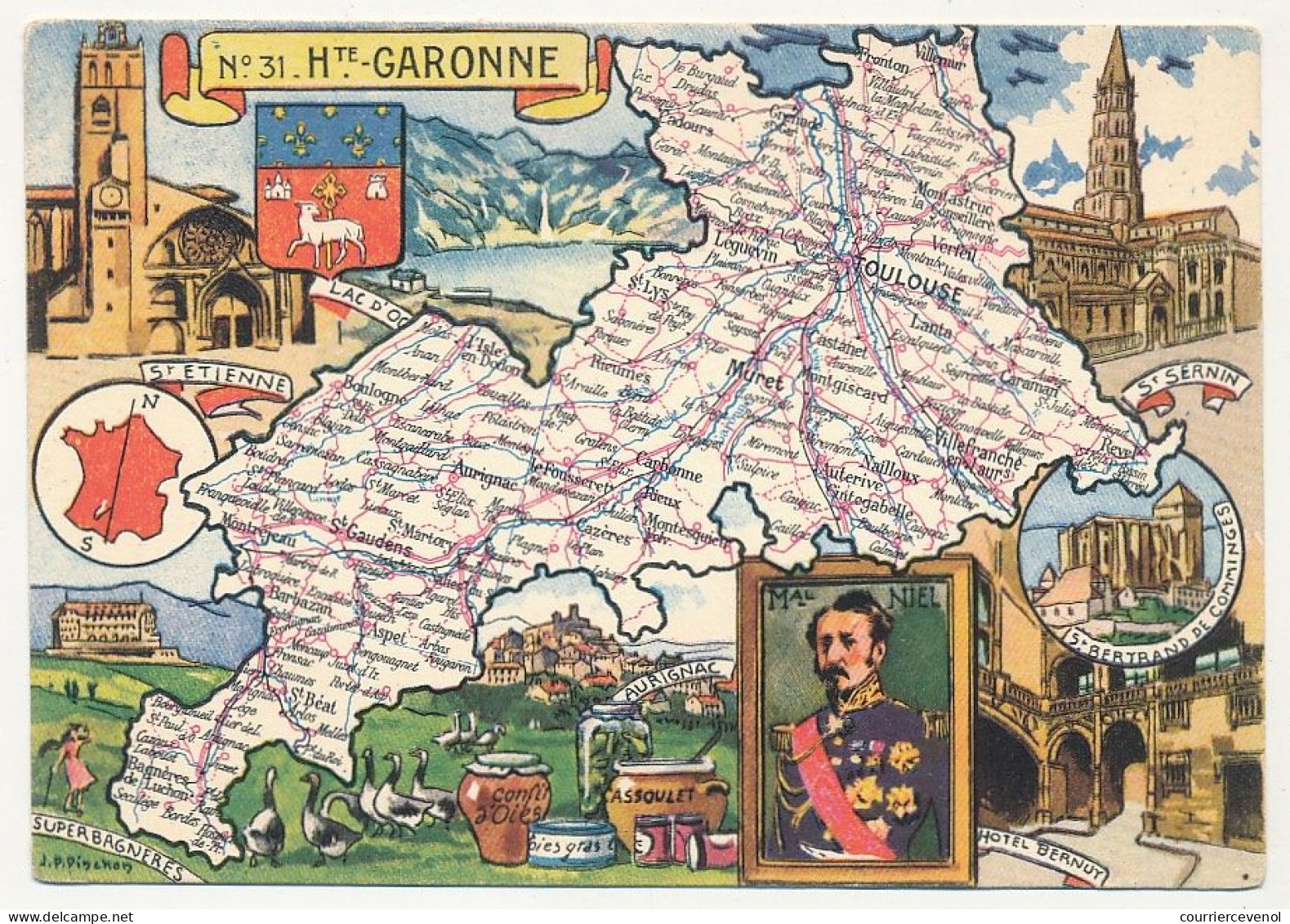 CPSM - HAUTE-GARONNE  - Carte Du Département De Haute-Garonne - Blondel La Rougery édit. - 1945 - Autres & Non Classés