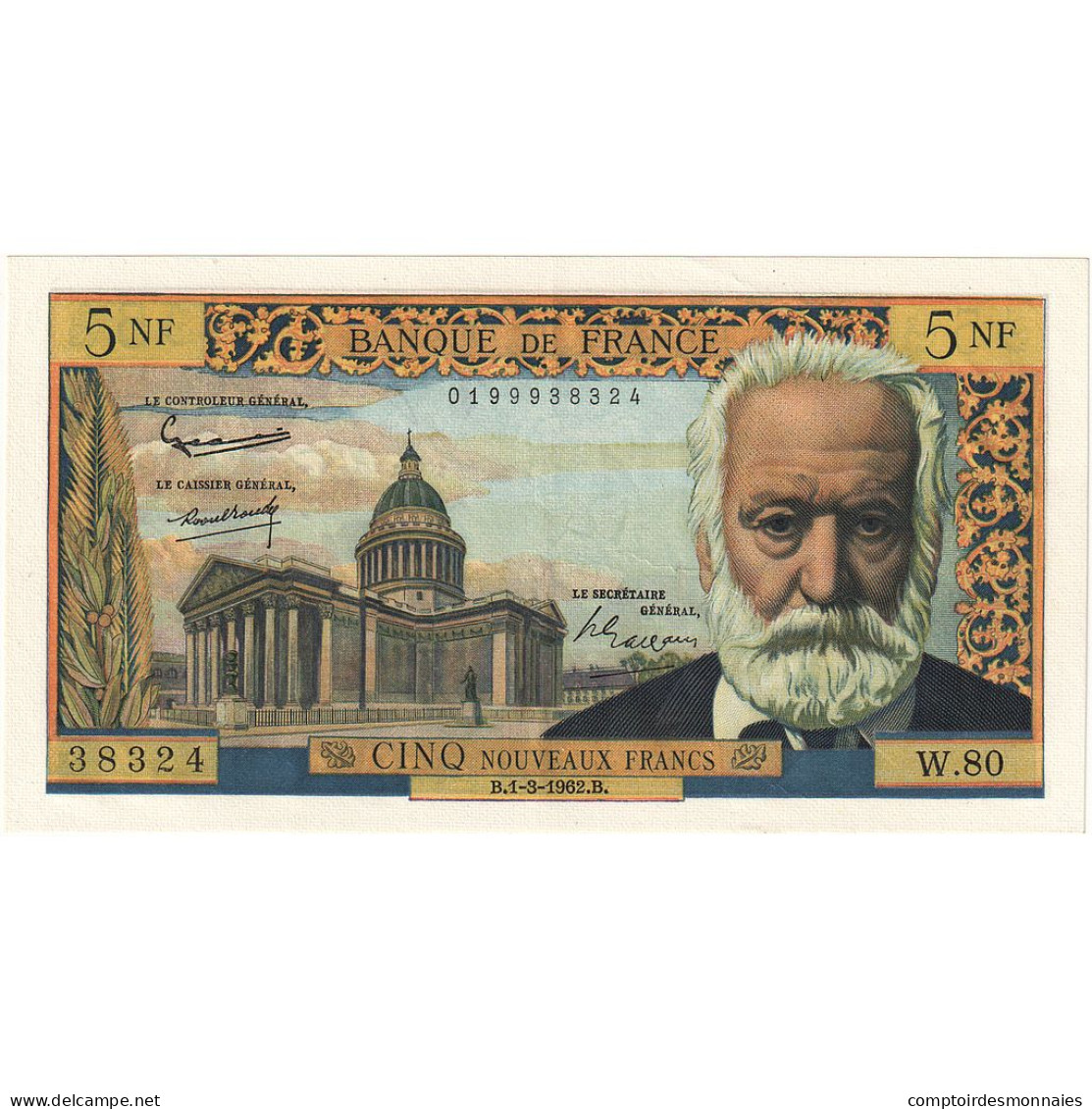 France, 5 Nouveaux Francs, Victor Hugo, 1962, W.80, NEUF, Fayette:56.11, KM:141a - 5 NF 1959-1965 ''Victor Hugo''