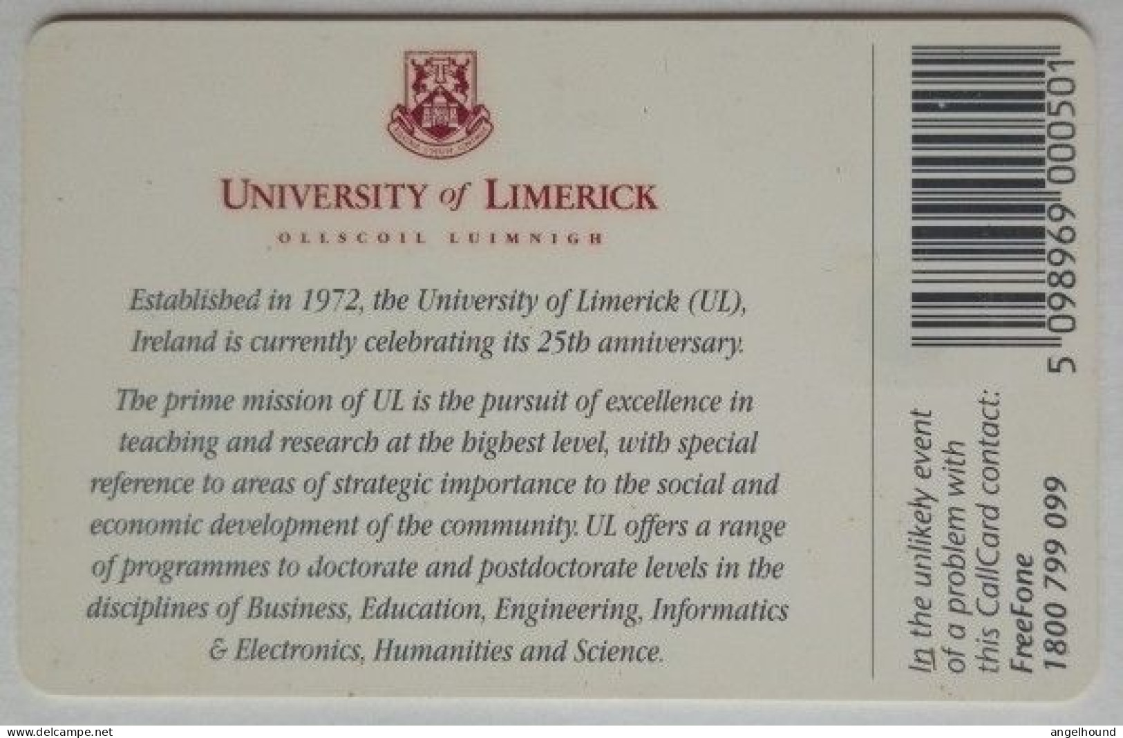 Ireland 50 Units Chip Card - University Of Limerick - Ireland