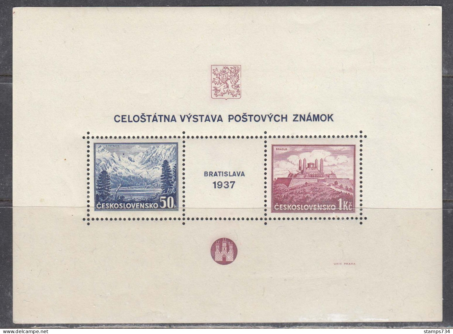 Czechoslovakia 1937 - Stamp Exhibition Bratislava, Mi-Nr. Block 1, MNH** - Ungebraucht