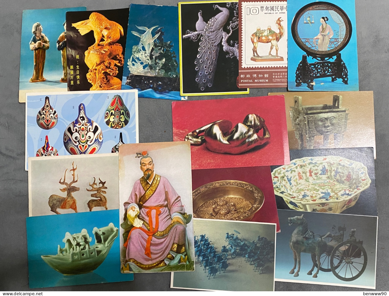 Mix Lot Of 16 Jade, Wood Carving, Stone, Pillow, Art Treasures Collection China Postcard - Colecciones Y Lotes