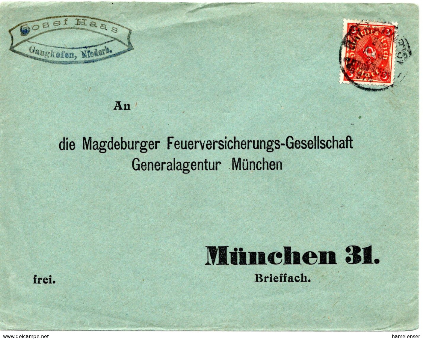 62058 - Deutsches Reich - 1922 - 3M Posthorn EF A Bf GANGKOFEN -> Muenchen - Lettres & Documents