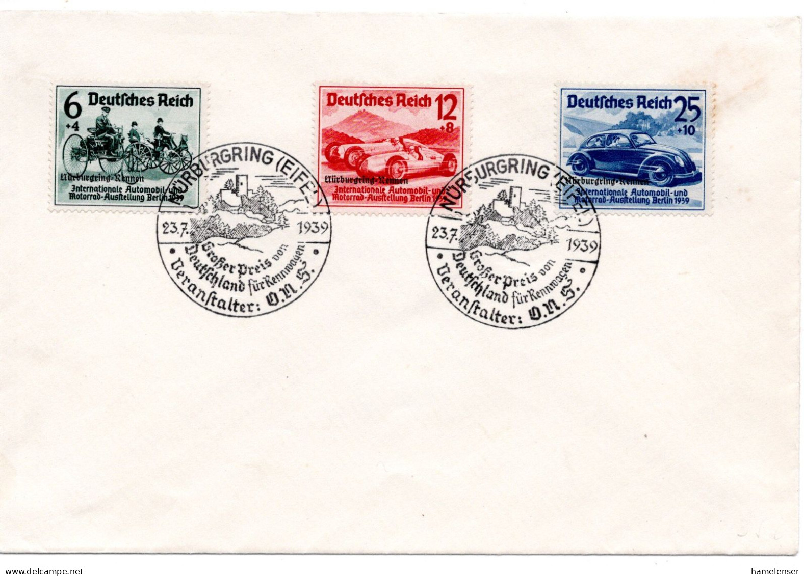 62065 - Deutsches Reich - 1939 - Nuerburgring-Rennen, 3 W Kpl A Umschl M SoStpl NUERBURGRING - GROSSER PREIS ... - Cars