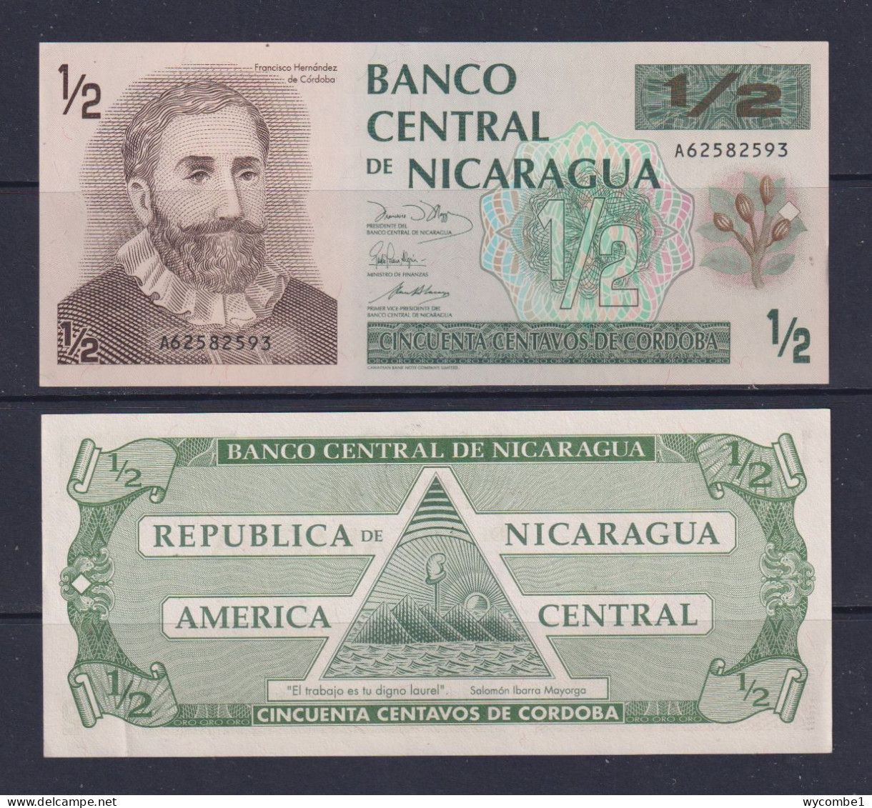 NICARAGUA -  1992 Half Cordoba UNC/aUNC  Banknote - Nicaragua