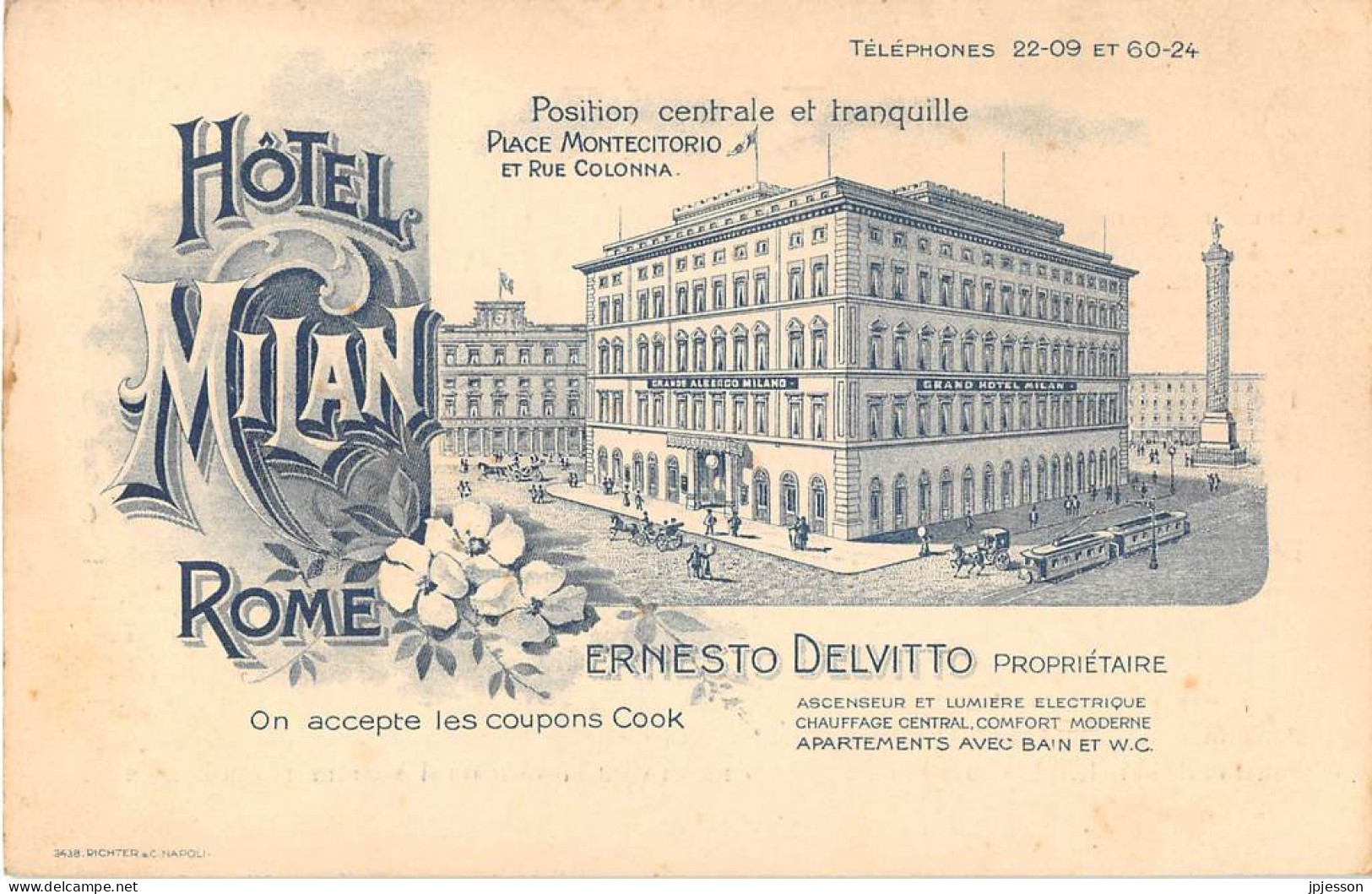 LAZIO - ROME - HOTEL MILAN - ERNESTO DELVITTO, PROPRIETAIRE - CARTE DESSINEE, ILLUSTRATEUR - PUBLICITE - Bars, Hotels & Restaurants