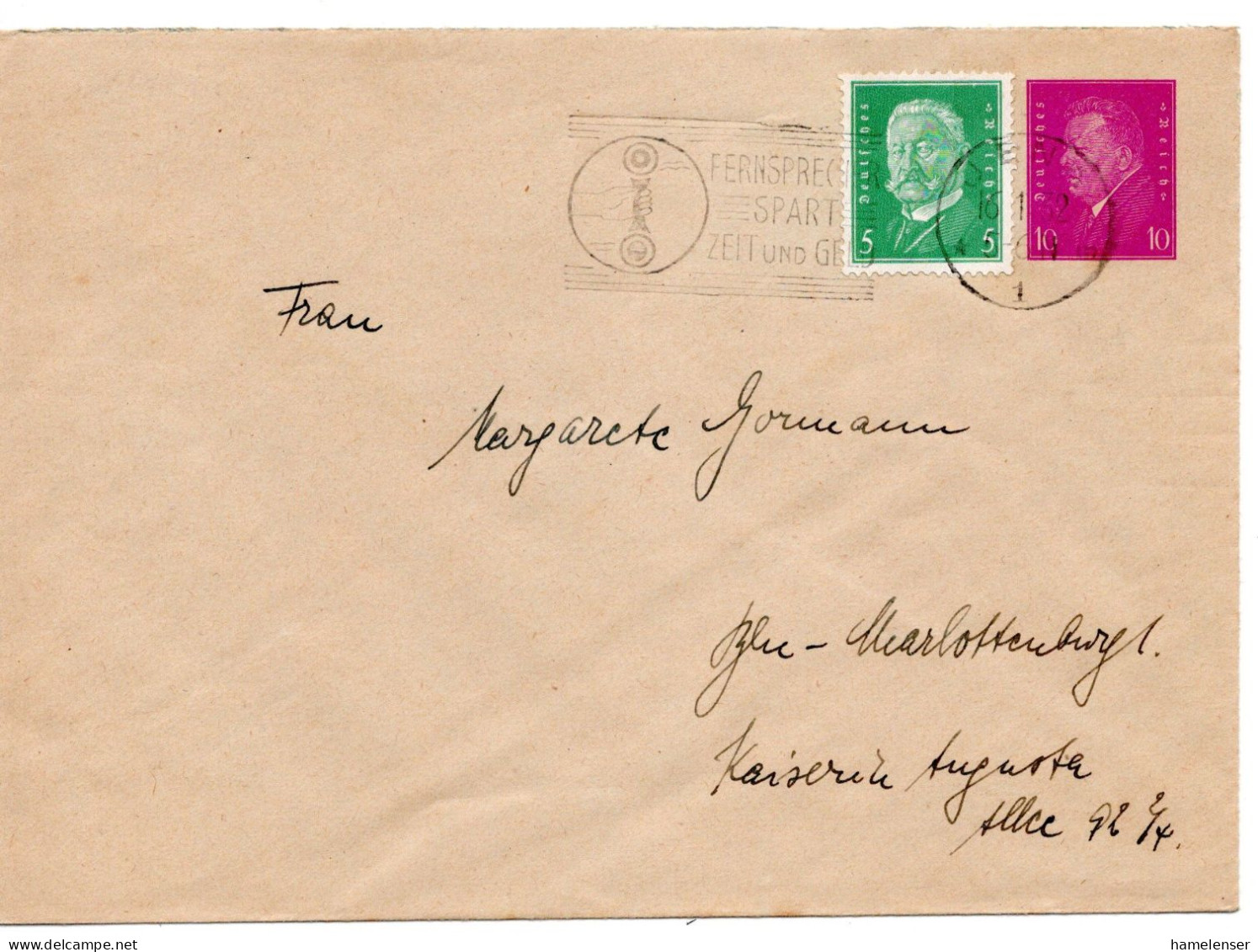 62076 - Deutsches Reich - 1932 - 10Pfg Ebert PGAUmschlag M ZusFrankatur JENA - ... -> Berlin - Enveloppes