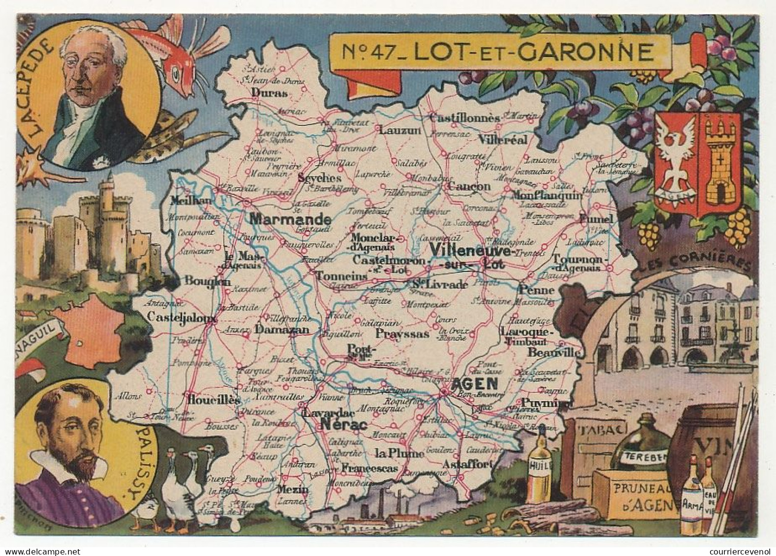 CPSM - LOT-ET-GARONNE - Carte Du Département De Lot-et-Garonne - Blondel La Rougery édit. - 1945 - Other & Unclassified