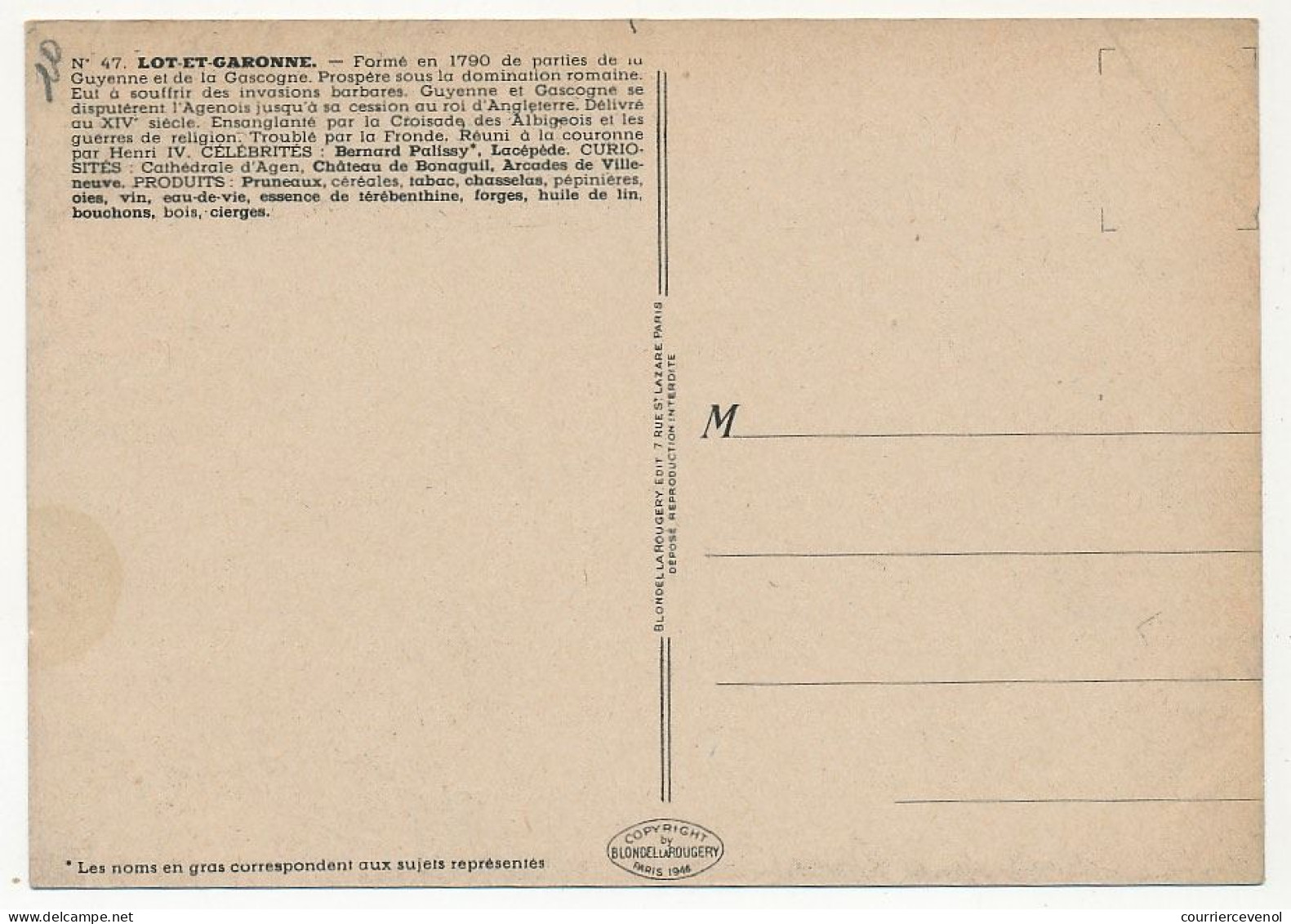 CPSM - LOT-ET-GARONNE - Carte Du Département De Lot-et-Garonne - Blondel La Rougery édit. - 1945 - Other & Unclassified