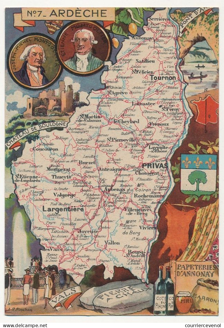 CPSM - ARDÈCHE - Carte Du Département D' Ardèche - Blondel La Rougery édit. - 1945 - Autres & Non Classés