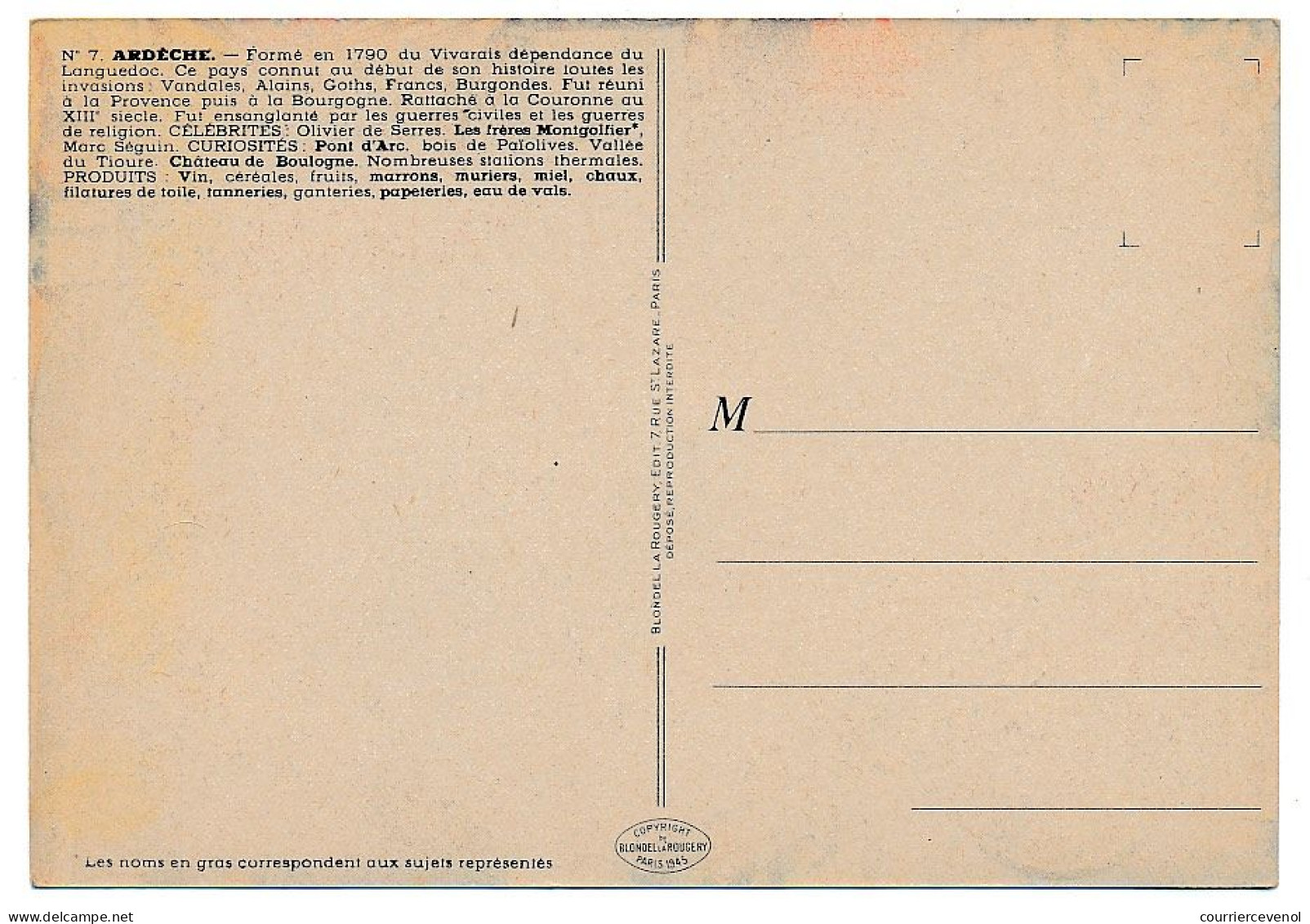 CPSM - ARDÈCHE - Carte Du Département D' Ardèche - Blondel La Rougery édit. - 1945 - Autres & Non Classés
