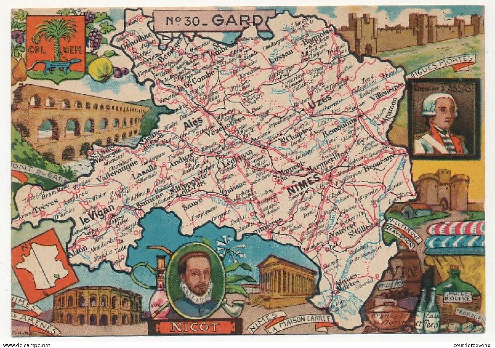 CPSM - GARD - Carte Du Département Du Gard - Blondel La Rougery édit. - 1945 - Autres & Non Classés