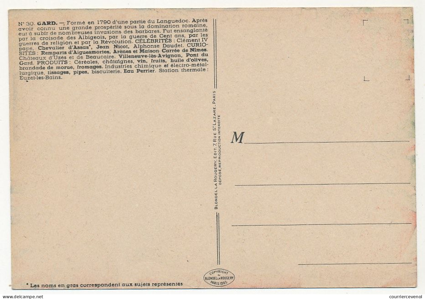 CPSM - GARD - Carte Du Département Du Gard - Blondel La Rougery édit. - 1945 - Autres & Non Classés