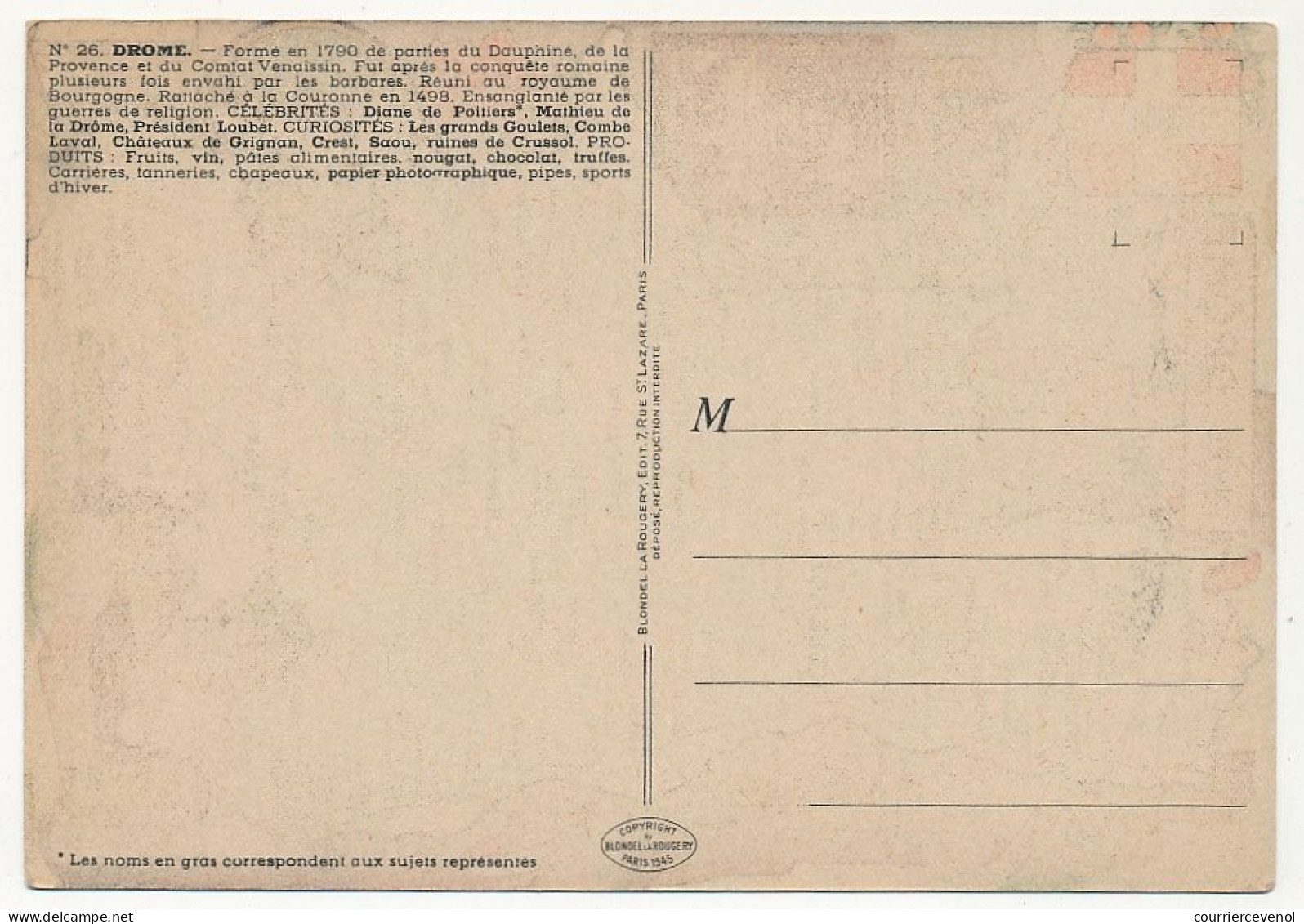 CPSM - DRÔME - Carte Du Département De La Drôme - Blondel La Rougery édit. - 1945 - Autres & Non Classés