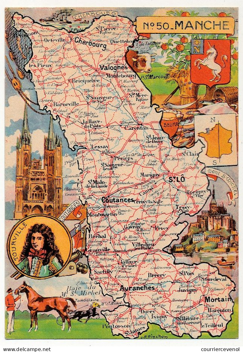 CPSM - MANCHE - Carte Du Département De La Manche - Blondel La Rougery édit. - 1945 - Sonstige & Ohne Zuordnung