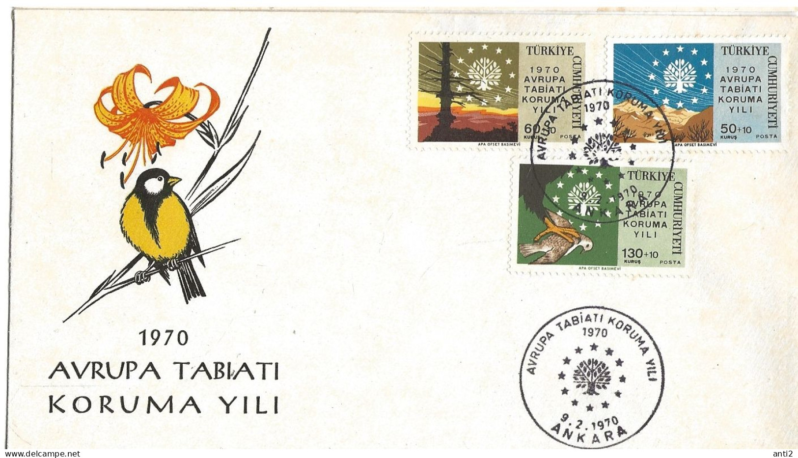 Turkey 1970 Europa, European Conservation Year, Protection Of Water Sources, Flora, The Game, Bird ,  Mi 2158-2160, FDC - Brieven En Documenten