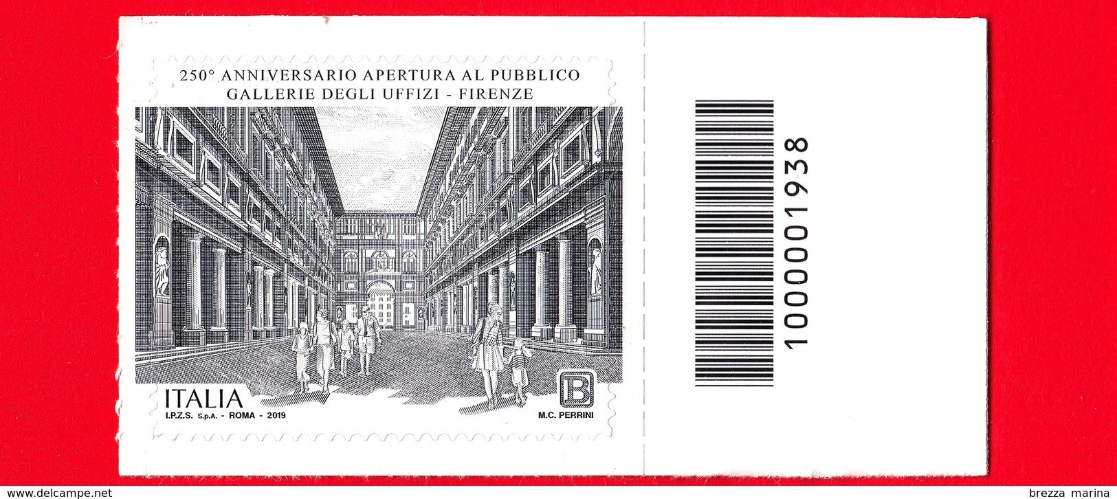 Nuovo - MNH - ITALIA - 2019 - 250 Anni Delle Gallerie Degli Uffizi (Firenze) – Loggiato - B - Barre 1938 - Bar Codes