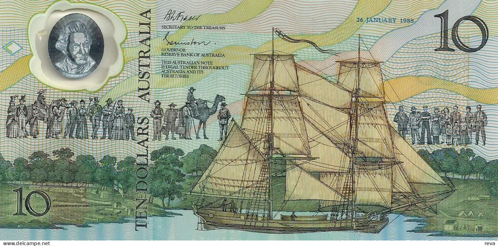 AUSTRALIA $10 1ST POLYMER 1ST TYPE NOTE MAN FRONT SIGNATURE FRAZER-JOHNSON SHIP BACK 1988 UNC PREFIX AA READ DESCRIPTION - 1988 (10$ Polymer Notes)