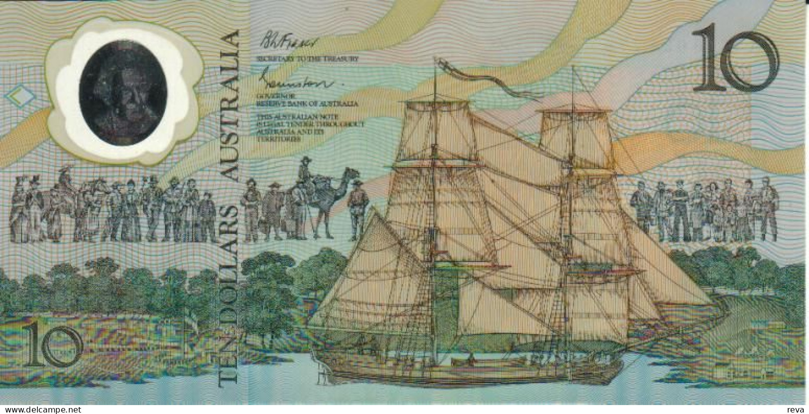AUSTRALIA $10 1ST POLYMER 1ST TYPE NOTE MAN FRONT SIGNATURE FRAZER-JOHNSON SHIP BACK 1988 UNC PREFIX AA READ DESCRIPTION - 1988 (10$ Polymeerbiljetten)