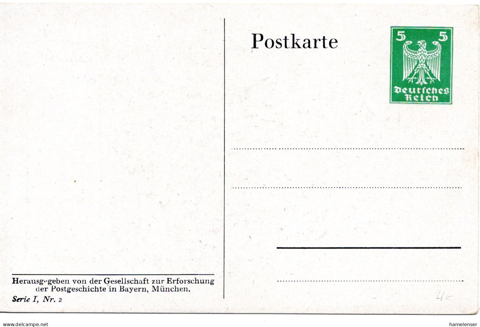 62089 - Deutsches Reich - 1925 - 5Pfg Adler PGAAnsKte "Gesellschaft Zur Erforschung D Postgeschichte", Serie I, Nr.2, * - Tarjetas