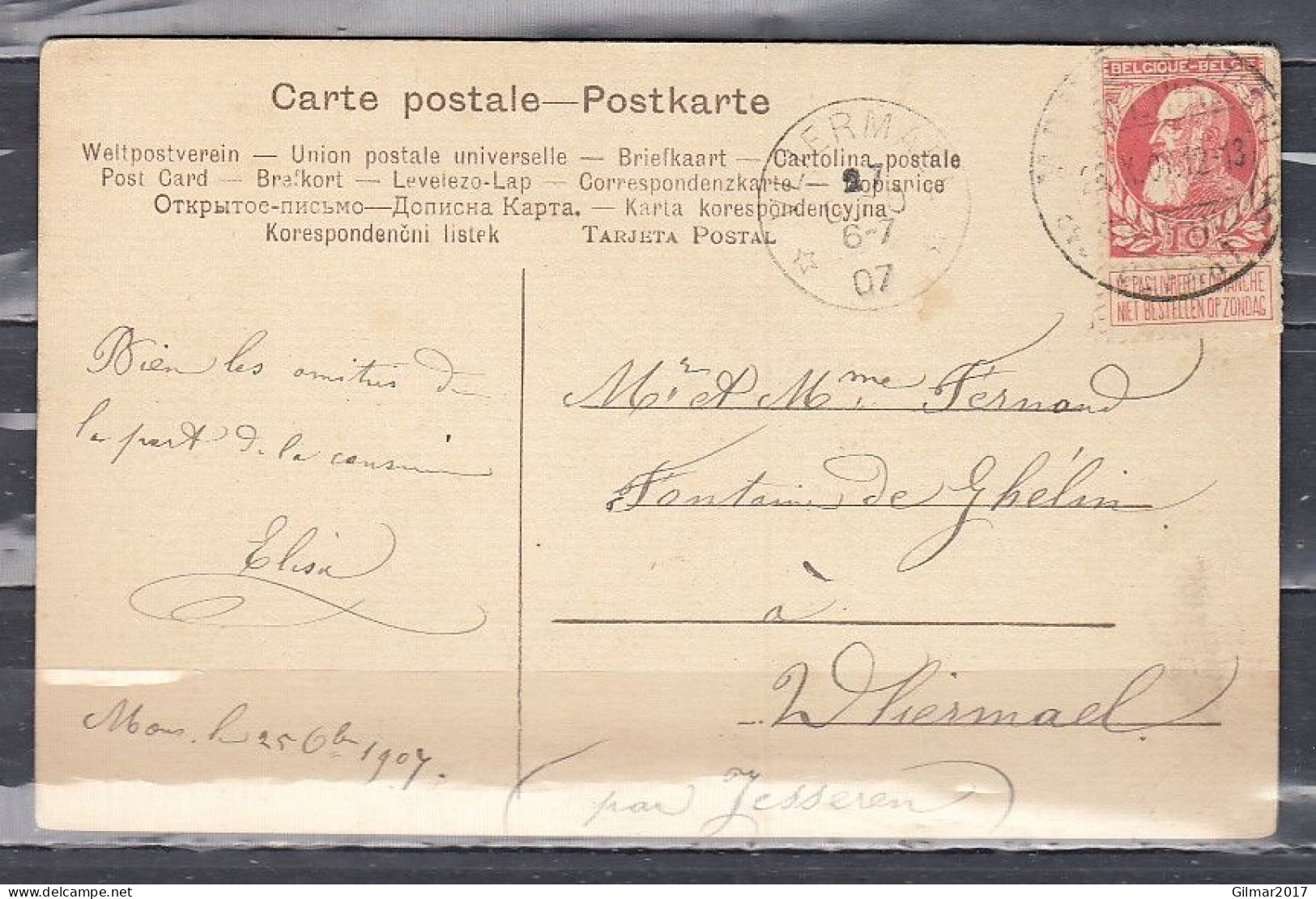 Postkaart Van Mons (Station) Naar Vliermael (Sterstempel) - Postmarks With Stars