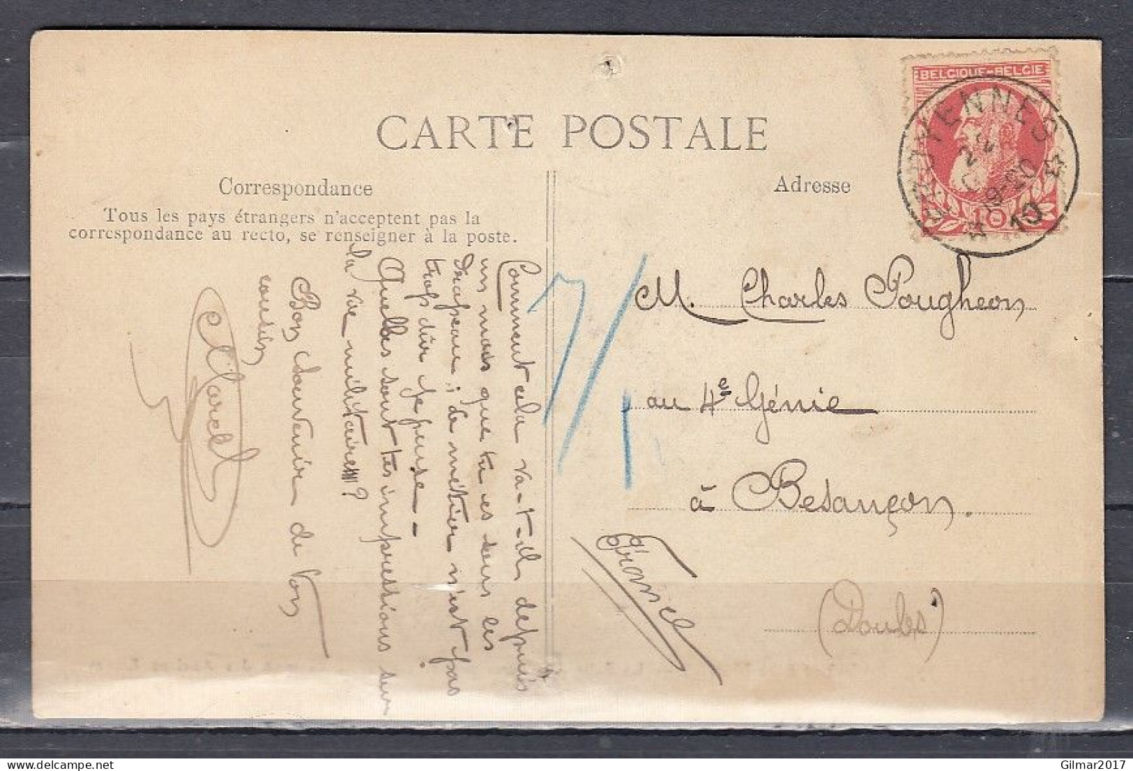 Postkaart Van Froyennes (sterstempel) Naar Besanean (Frankrijk) - Postmarks With Stars