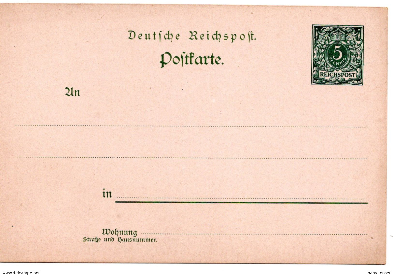 62095 - Deutsches Reich - 1890 - 5Pfg Krone / Adler PGAKte, Ungebraucht - Cartes Postales