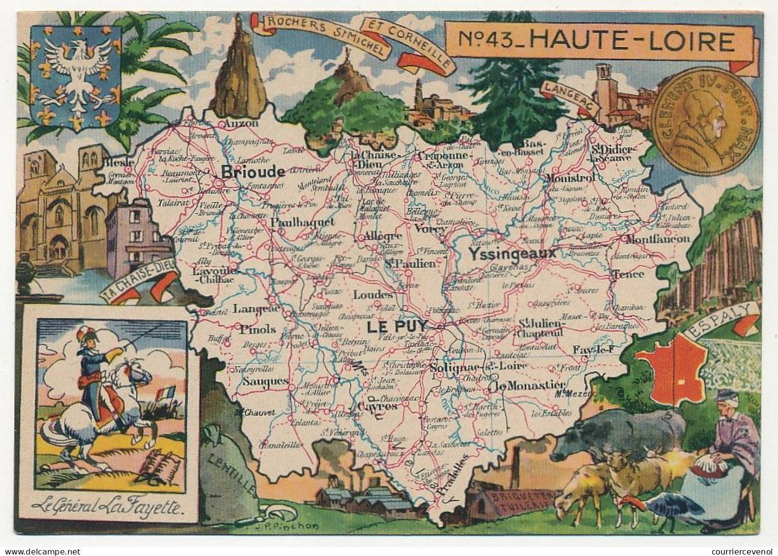 CPSM - HAUTE-LOIRE - Carte Du Département De Haute-Loire - Blondel La Rougery édit. - 1945 - Autres & Non Classés