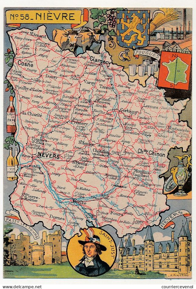 CPSM - NIÈVRE - Carte Du Département De La Nièvre - Blondel La Rougery édit. - 1945 - Autres & Non Classés