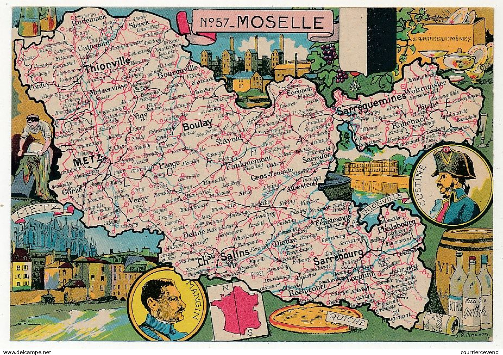 CPSM - MOSELLE - Carte Du Département De La Moselle - Blondel La Rougery édit. - 1945 - Autres & Non Classés