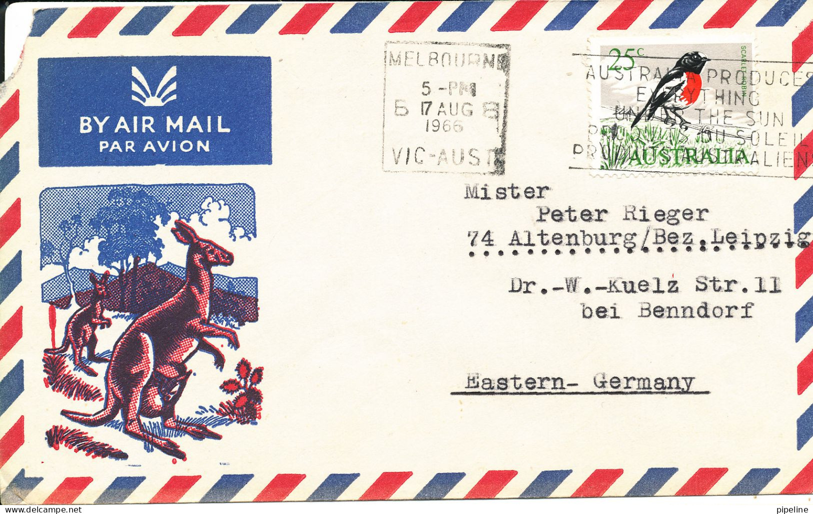 Australia Air Mail Cover Sent To Germany Melbourne 17-8-1966 Single Franked BIRD With Cachet A Corner Of The Cover Is Mi - Brieven En Documenten