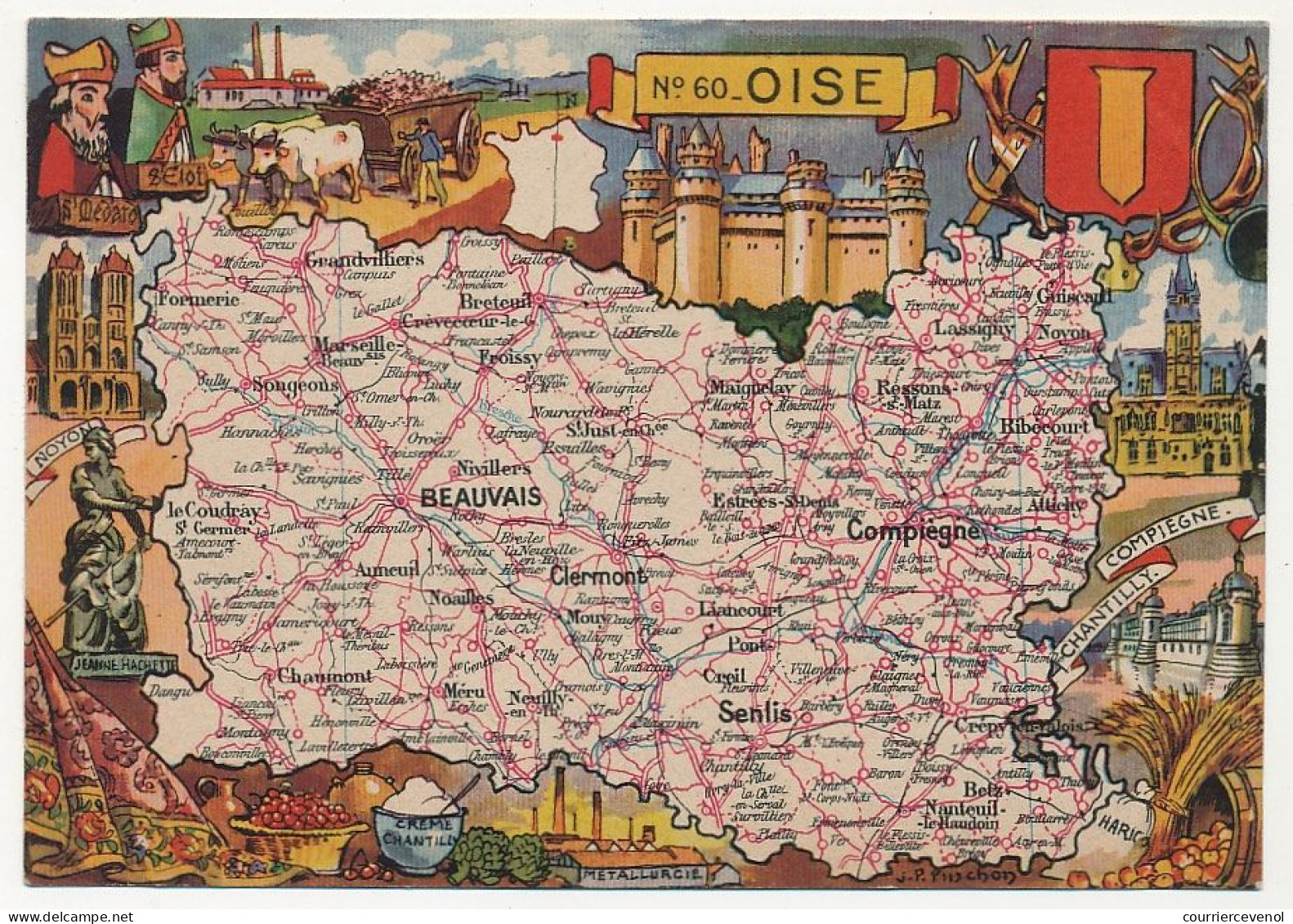 CPSM - OISE - Carte Du Département De L' Oise - Blondel La Rougery édit. - 1945 - Autres & Non Classés
