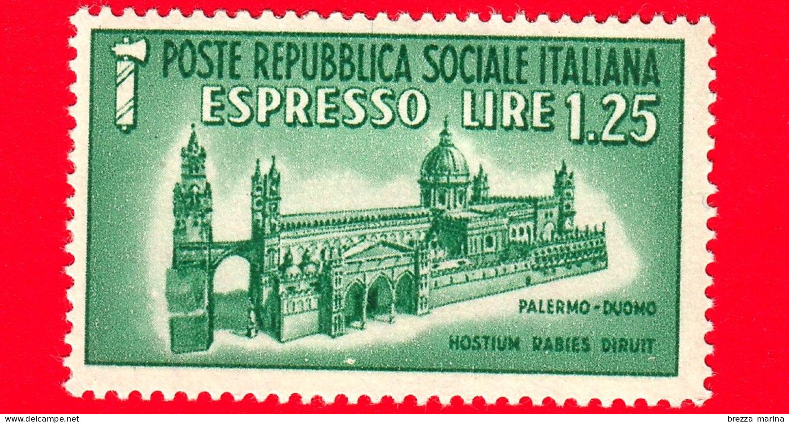 Nuovo - ITALIA - Rep. Sociale - 1944 - Monumenti Distrutti - ESPRESSO - 1,25 L. • Duomo Di Palermo - Express Mail