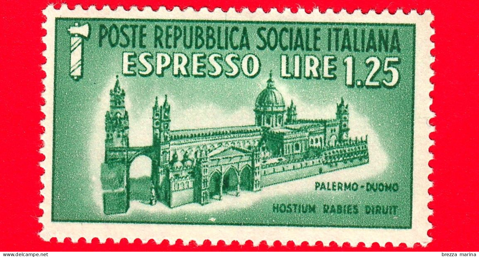 Nuovo - ITALIA - Rep. Sociale - 1944 - Monumenti Distrutti - ESPRESSO - 1,25 L. • Duomo Di Palermo - Exprespost