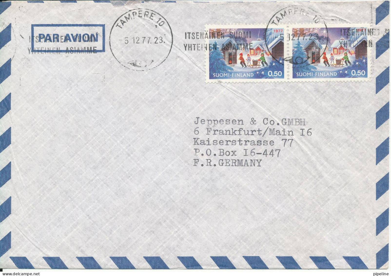 Finland Air Mail Cover Sent To Germany Tampere 5-12-1977 Christmas Stamps - Covers & Documents