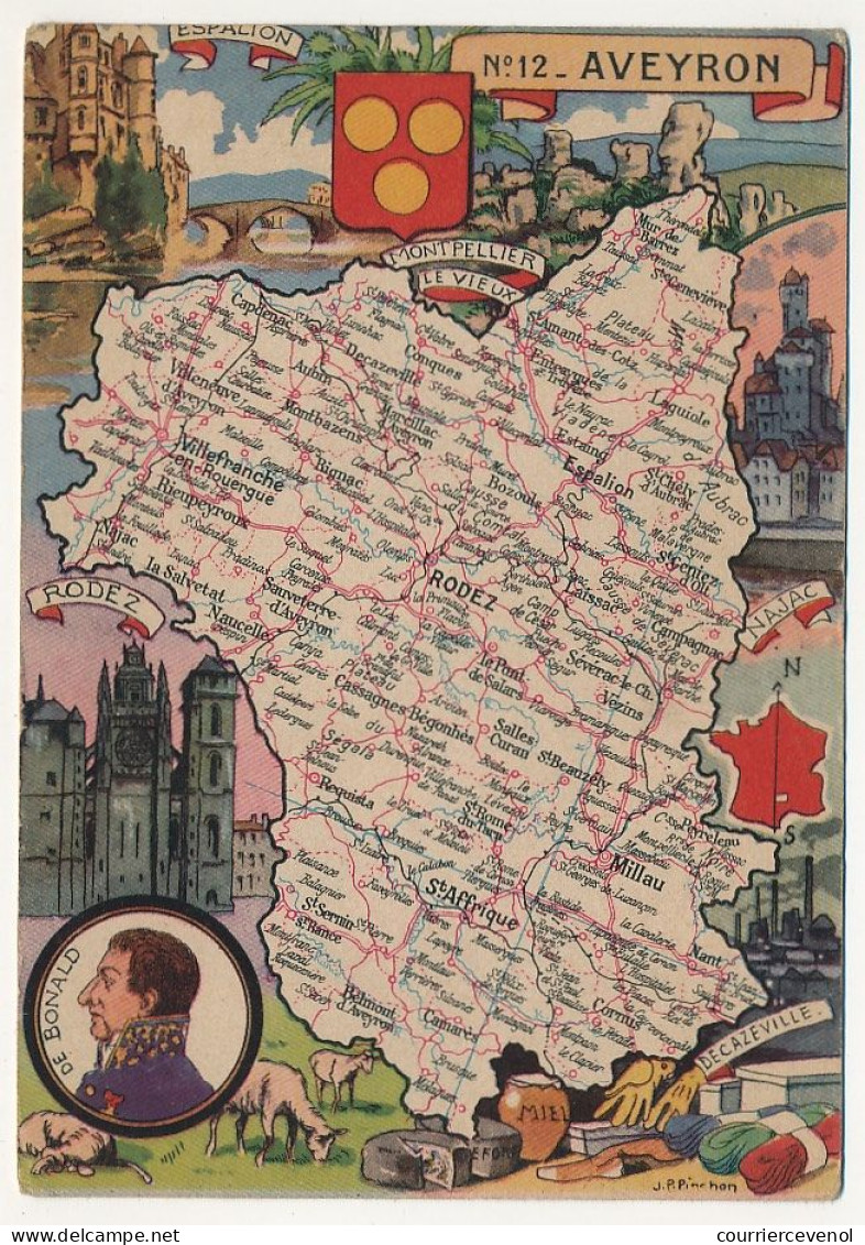 CPSM - AVEYRON - Carte Du Département De L' Aveyron - Blondel La Rougery édit. - 1945 - Autres & Non Classés