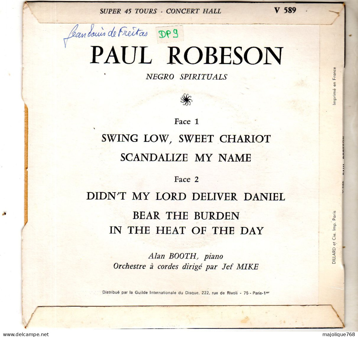 Disque De Paul Robeson - Swing Low, Sweet Chariot - Concert 'hall V 589 - France 1972 - Gospel & Religiöser Gesang