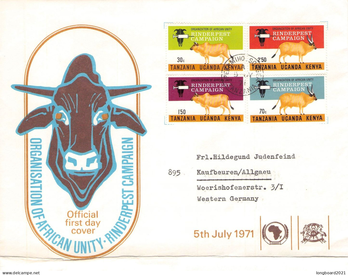 KENYA, UGANDA, TANZANIA - FDC 1971 RINDERPEST / 5073 - Kenya, Uganda & Tanzania