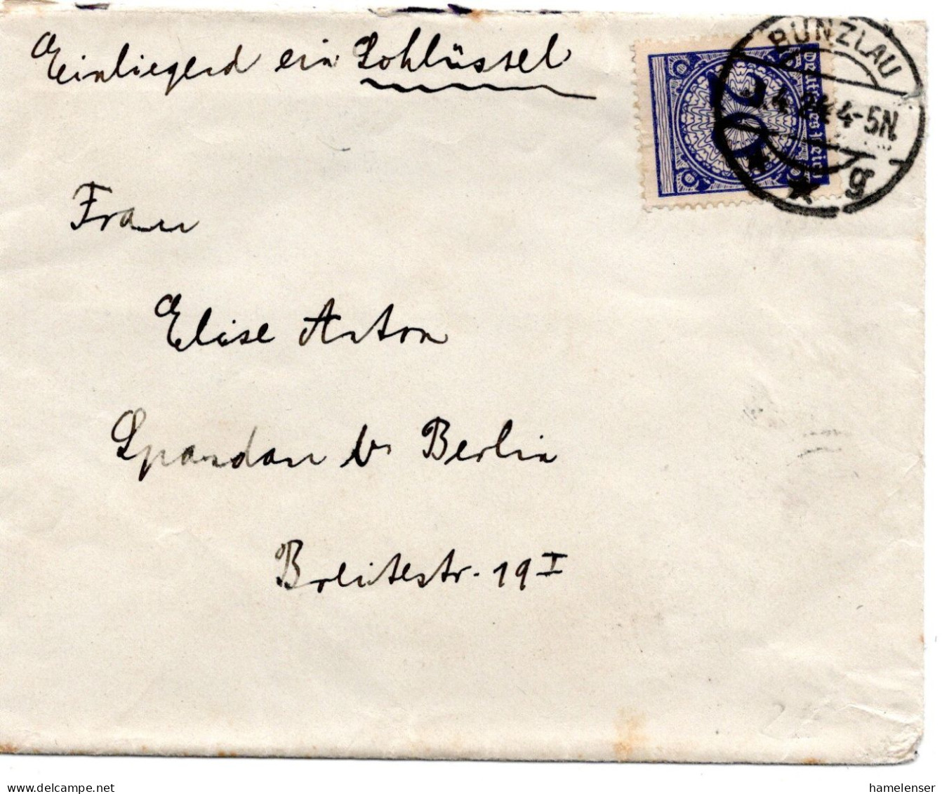 62106 - Deutsches Reich - 1924 - 20Pfg Korbdeckel EF A Bf BUNZLAU -> Berlin - Lettres & Documents