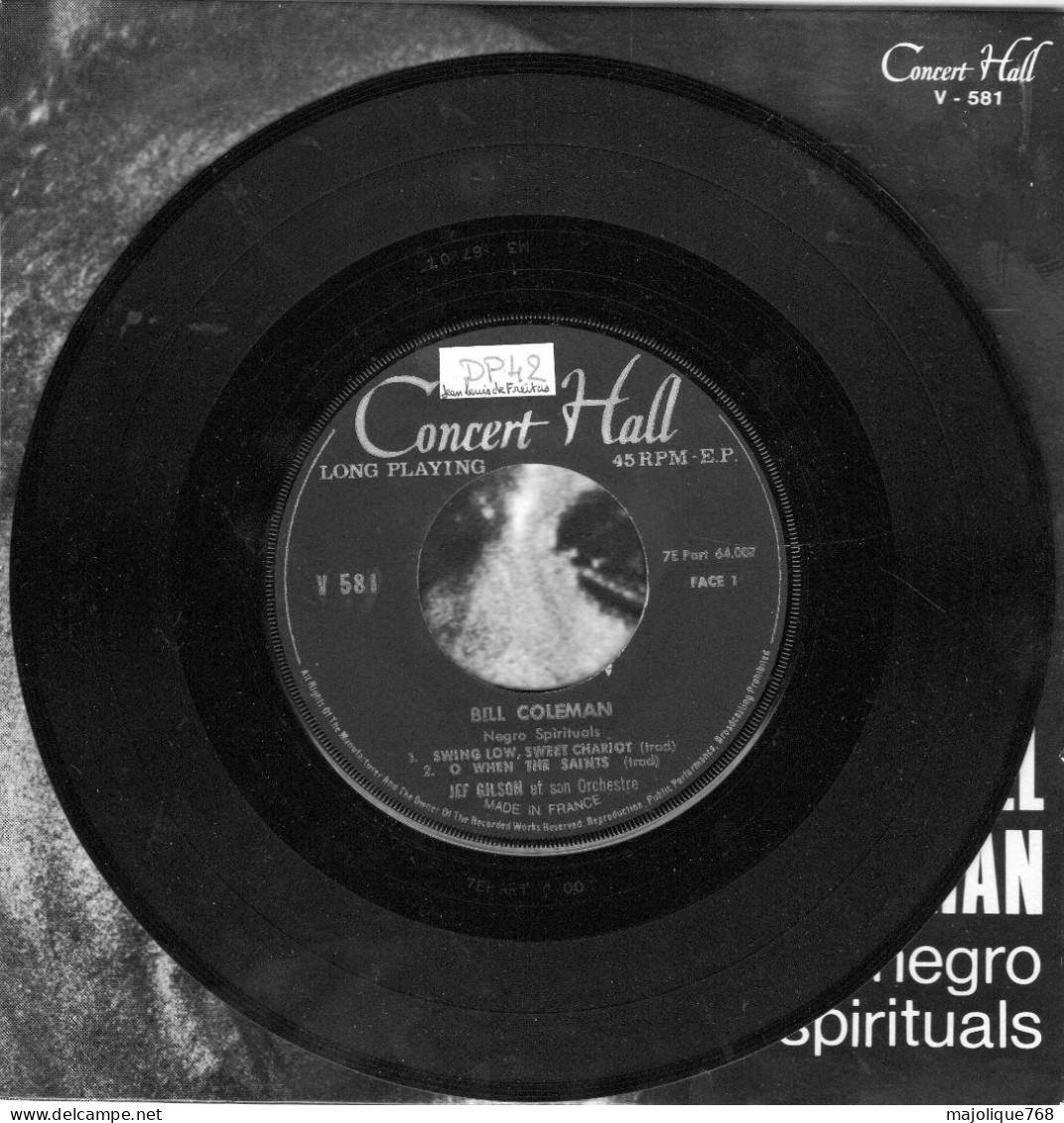 Disque De Bill Coleman - Négro Spirituals - Concert Hall V 581 - France 1969 - Chants Gospels Et Religieux