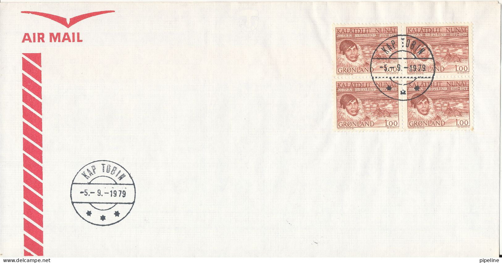 Greenland Cover Kap Tobin 5-9-1979 With A Block Of 4 And Nice Postmark - Covers & Documents