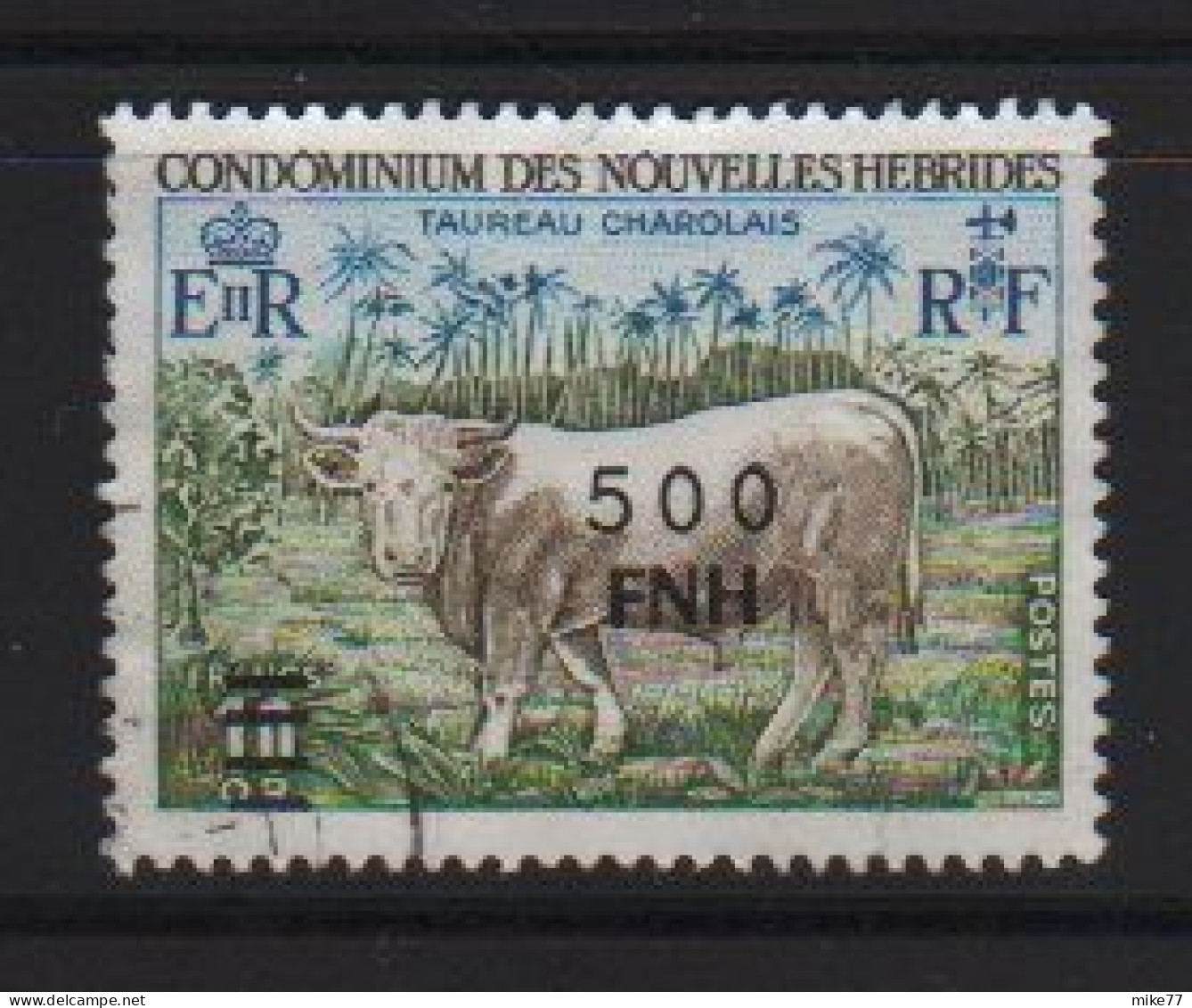 Timbre Nouvelles Hébrides Taureau Charolais 1978 10 F Surchargé 500 FNH - Usados