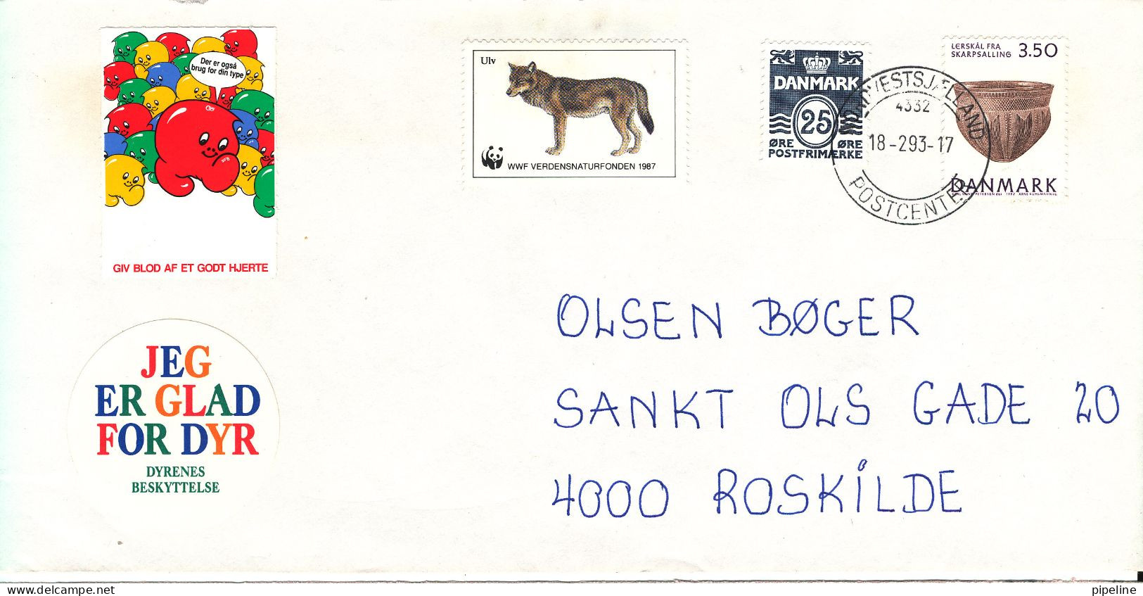 Denmark Cover With Stamps And A WWF Seal Wolf 18-2-1993 - Briefe U. Dokumente