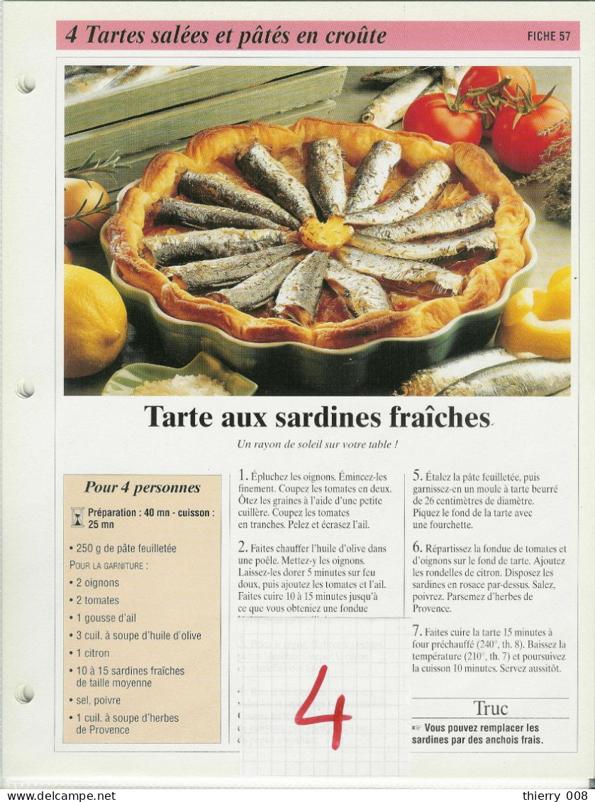 Lot 4  Tartes Salées Et Pâtés En Croute   Fiche  Cuisine  Recette - Ricette Culinarie