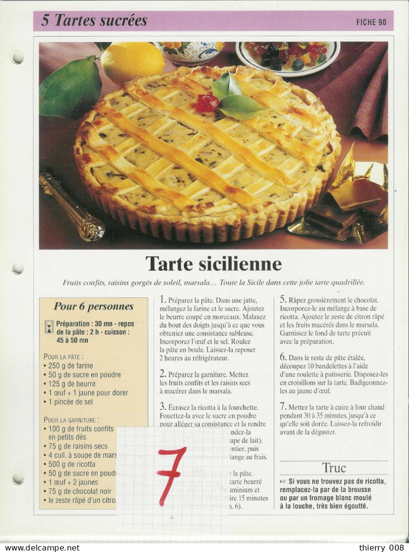 Lot 7  Tartes Sucrées  Tarte Fiche  Cuisine  Recette - Recettes De Cuisine