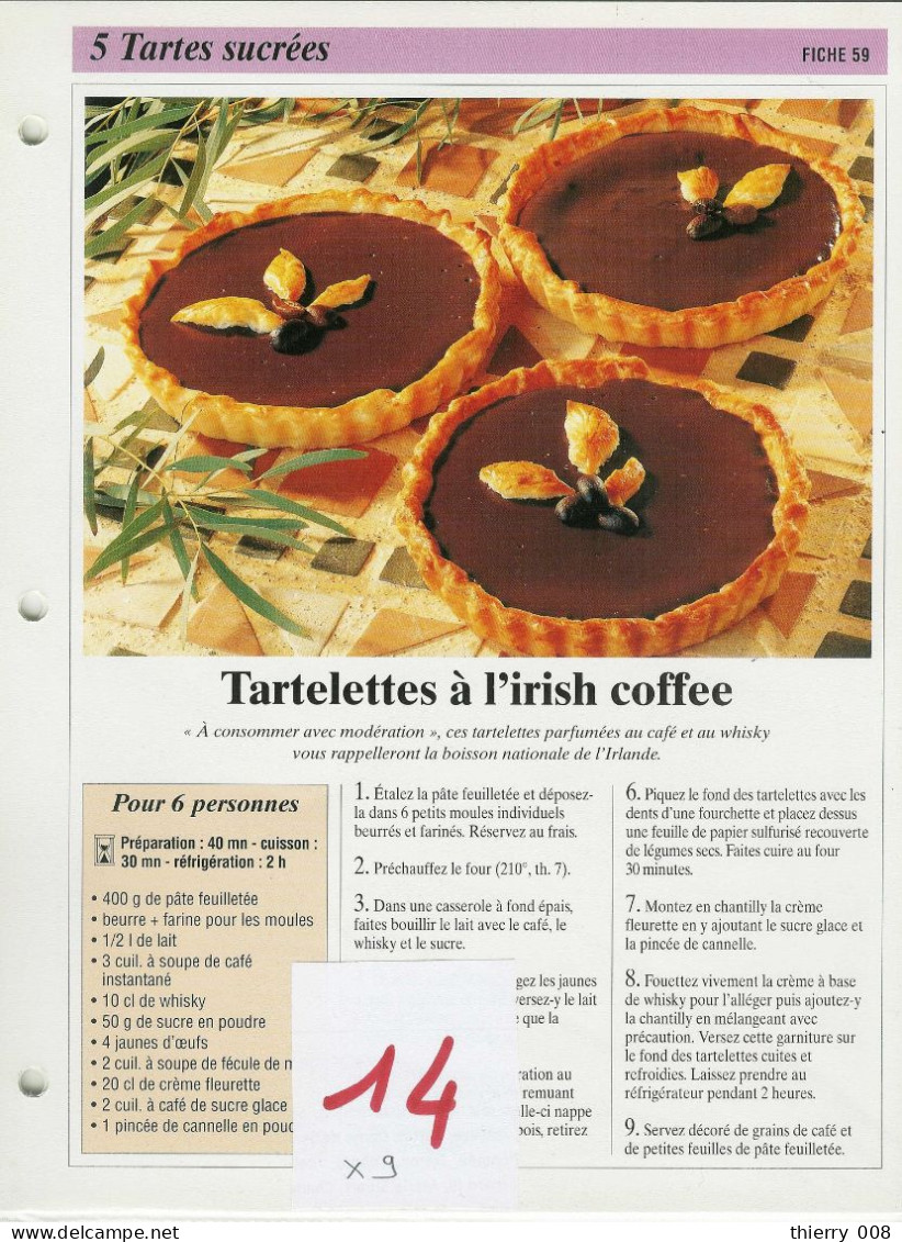 Lot 14  Tartes Sucrées   Tarte  Fiche  Cuisine  Recette - Ricette Culinarie